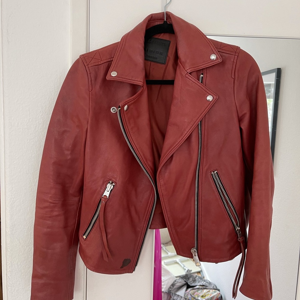 All Saints red leather jacket